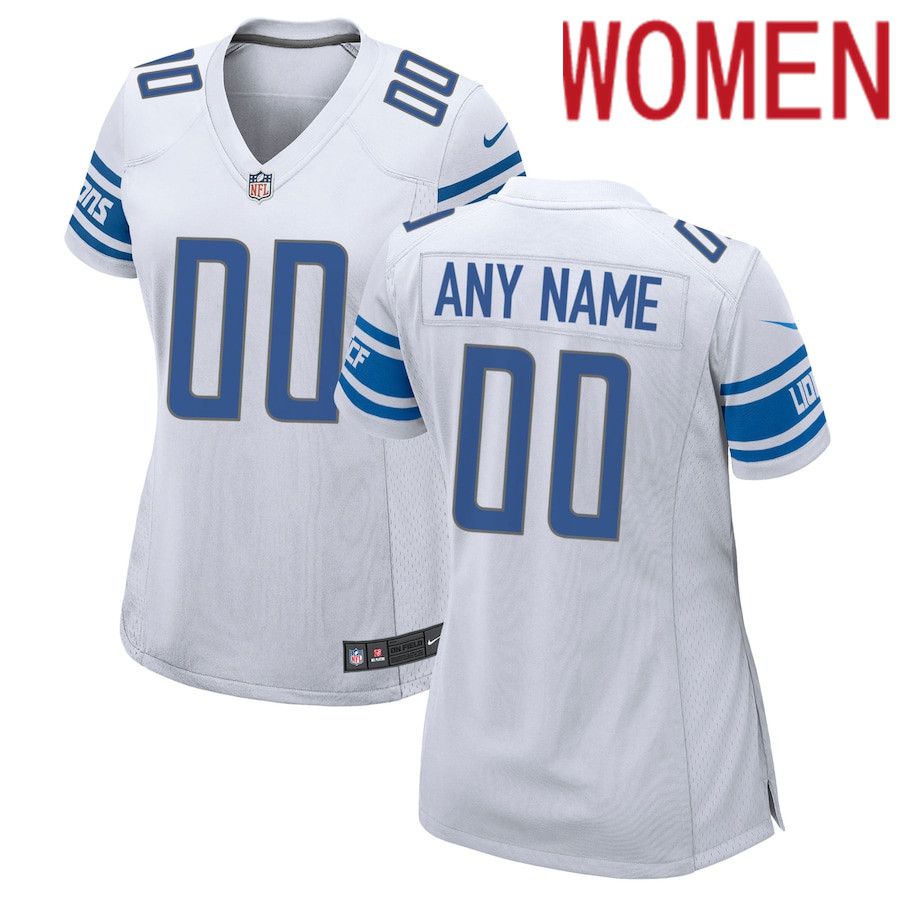 Women Detroit Lions Nike White Custom Game NFL Jersey->women nfl jersey->Women Jersey